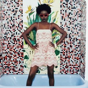 Zara embroidered dress red and white - size M